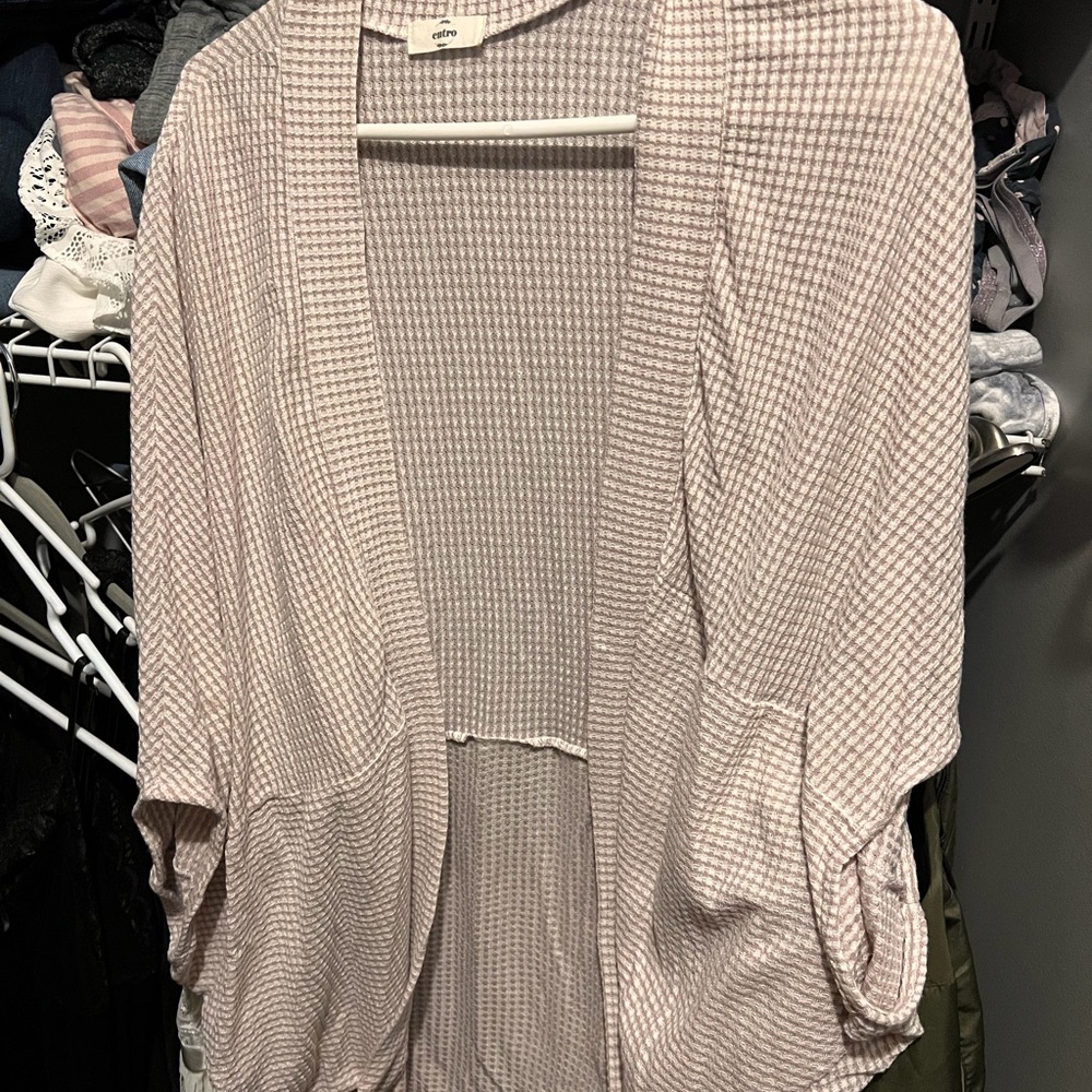 Pink Gingham Open-Front Cardigan